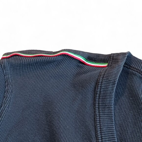 Dolce & Gabbana Men’s Black Ribbed V-Neck Tee Italian Tricolor Stripe Size 52 - Picture 4 of 14